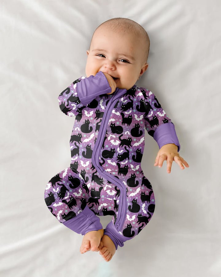 Spooky Black Cat Halloween Purple Bats Bamboo Convertible Zippy