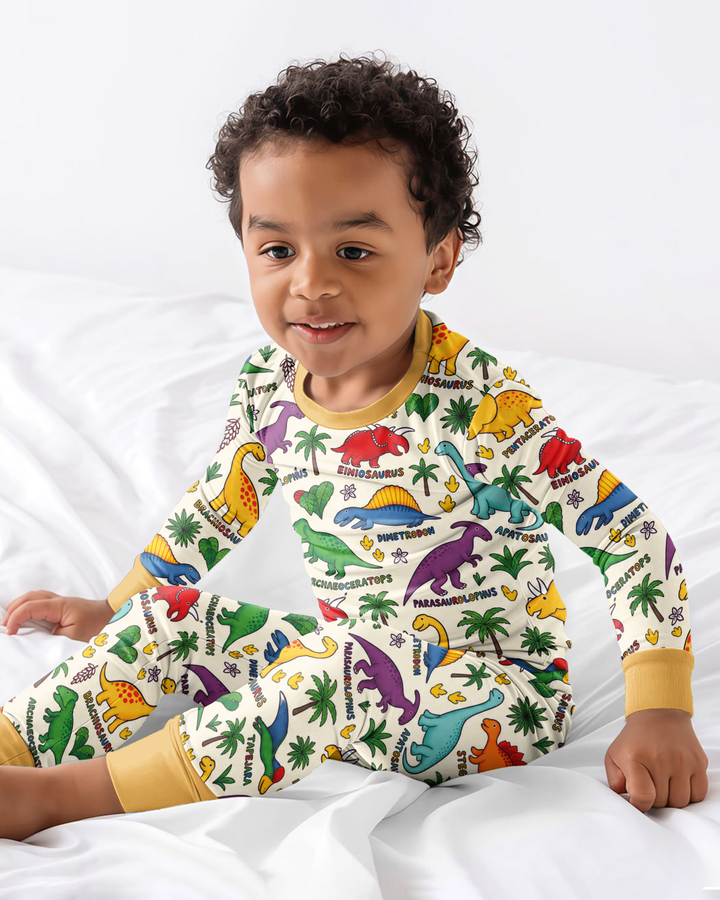 Full Dinosaur Bamboo Two Piece Long Sleeve Pajama Set