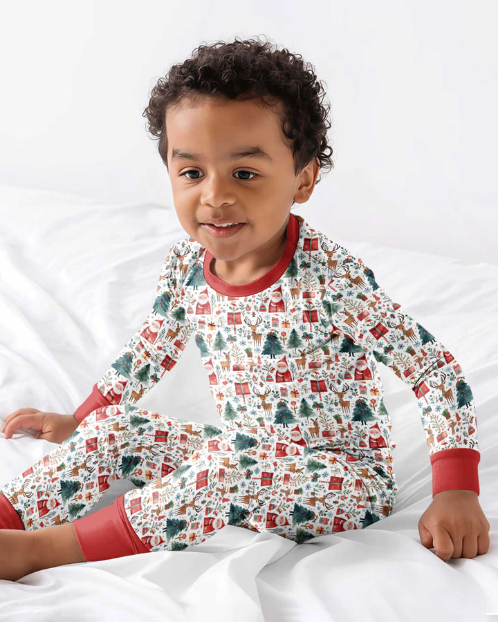 Christmas Tree Santa Bamboo Two Piece Long Sleeve Pajama Set