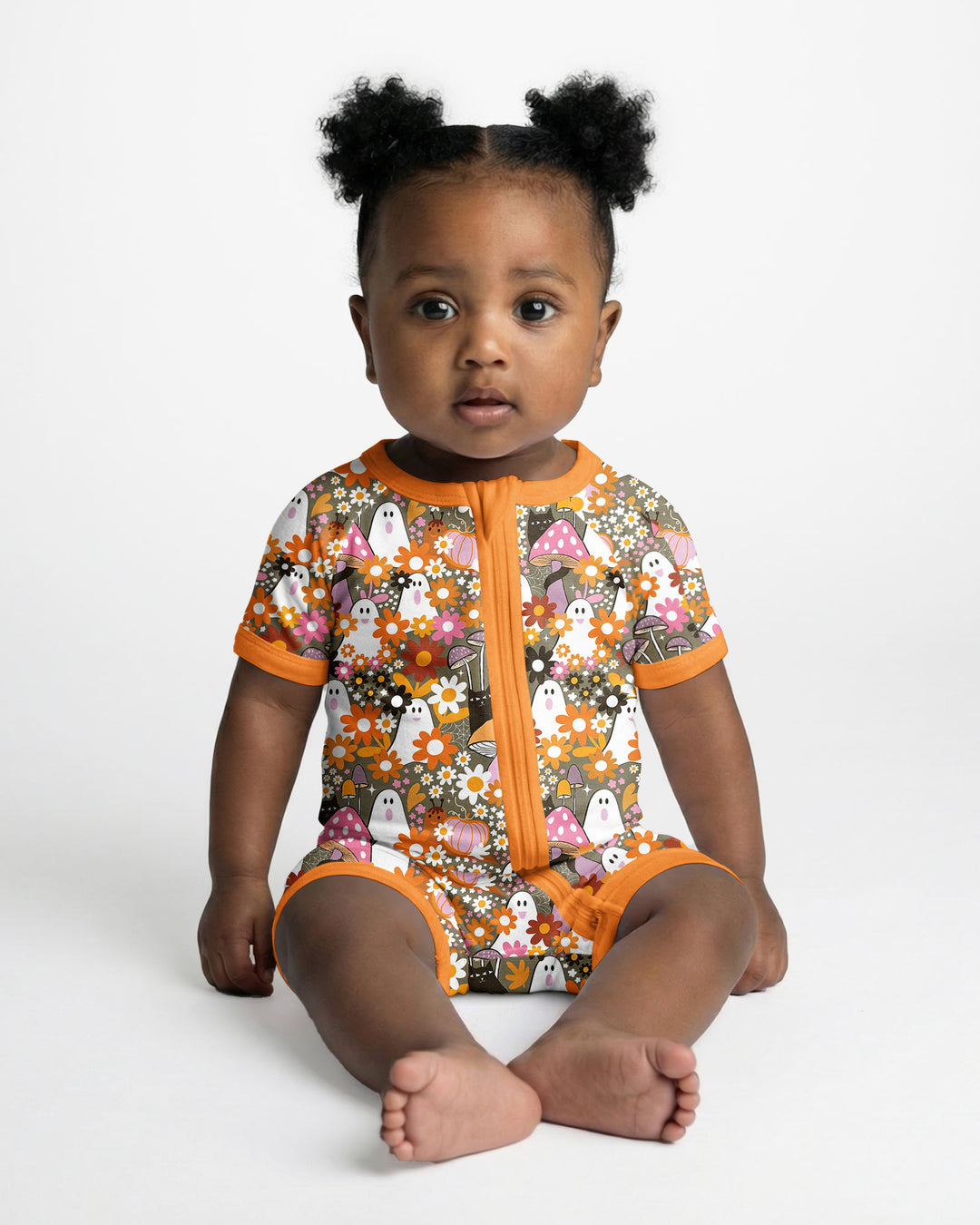 Retro Ghost Mushroom Floral Halloween Bamboo Shorty Zippy