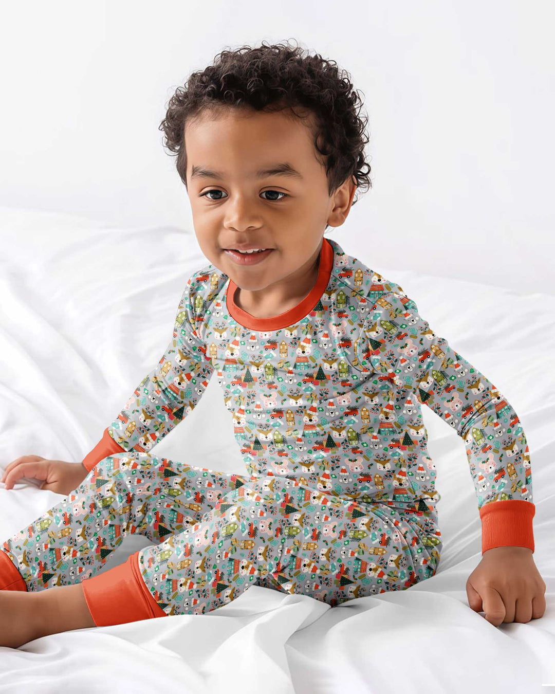 Christmas Woodland Deer Fox Bear Bamboo Two Piece Long Sleeve Pajama Set