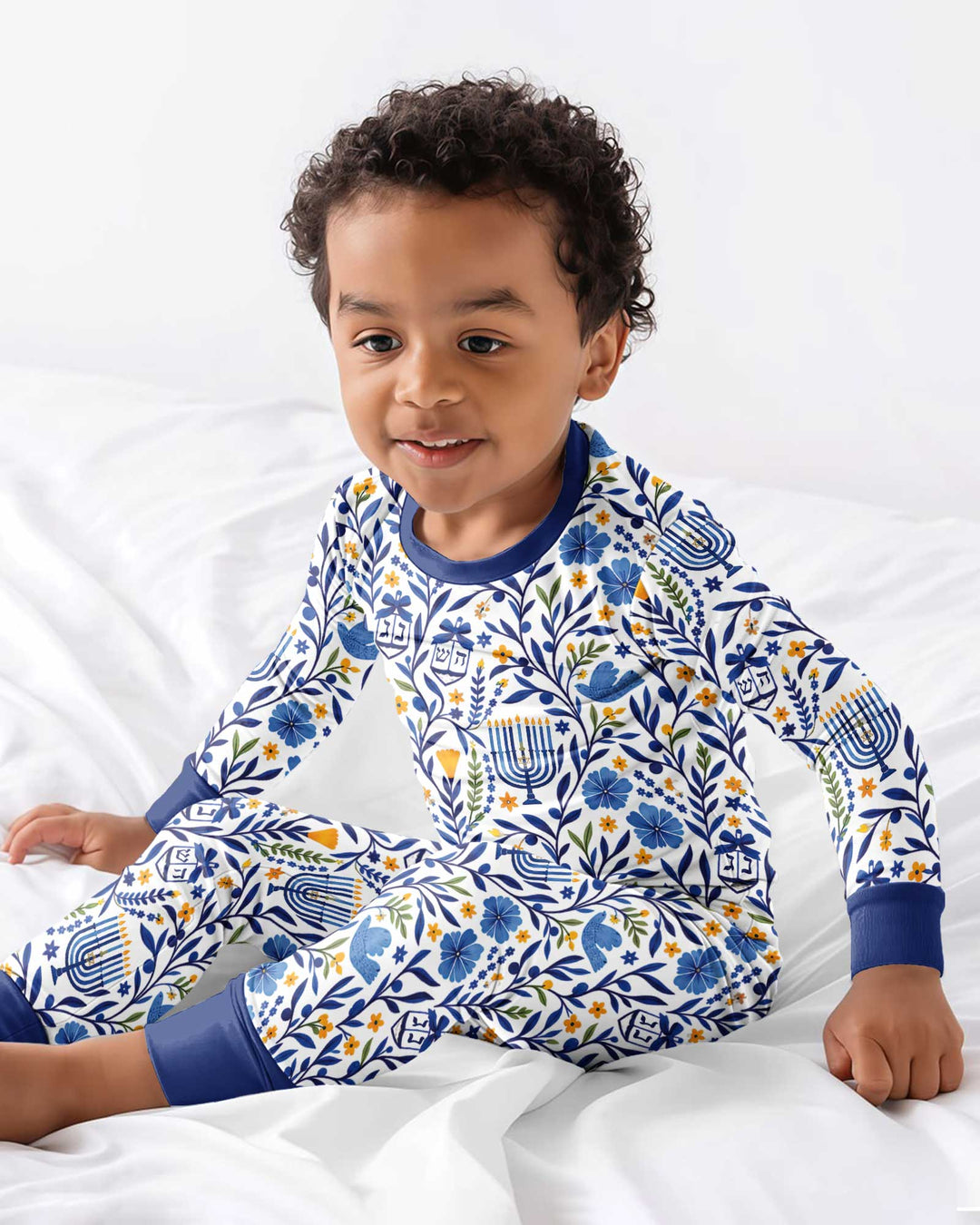Hanukkah Toile Bamboo Two Piece Long Sleeve Pajama Set