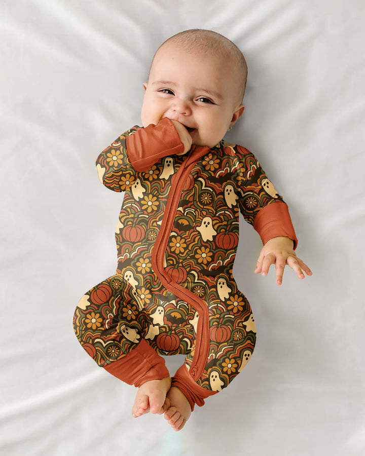 Retro Halloween Ghost Pumpkin Floral Bamboo Convertible Zippy