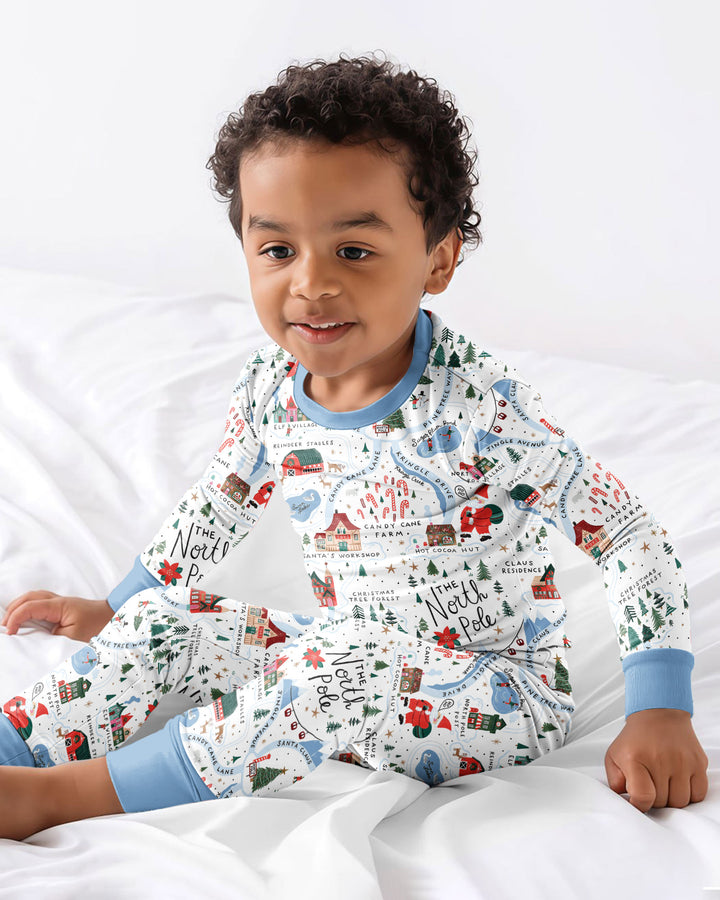 The North Pole Map Bamboo Two Piece Long Sleeve Pajama Set