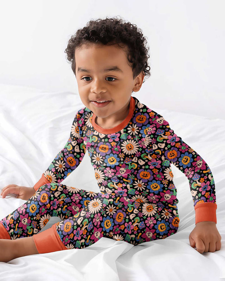 Halloween Flowers Bamboo Two Piece Long Sleeve Pajama Set