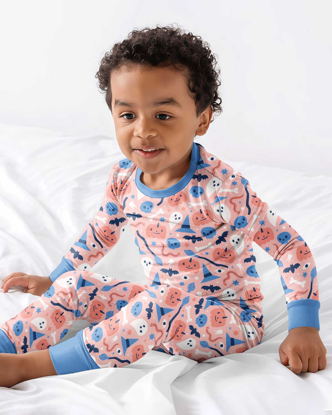 Pastel Pumpkins Skulls And Witch Craft Bamboo Two Piece Long Sleeve Pajama Set