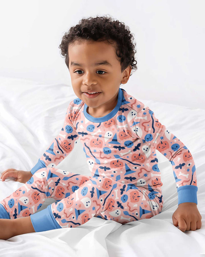 Pastel Pumpkins Skulls And Witch Craft Bamboo Two Piece Long Sleeve Pajama Set