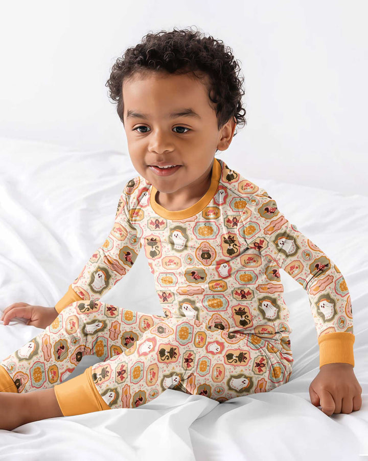 Cute Vintage Magical Cottage Style Halloween Bamboo Two Piece Long Sleeve Pajama Set