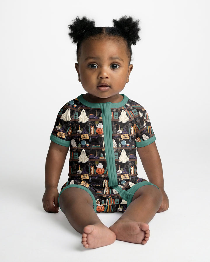 Cute Ghost Witchy Halloween Magic Library Bamboo Shorty Zippy