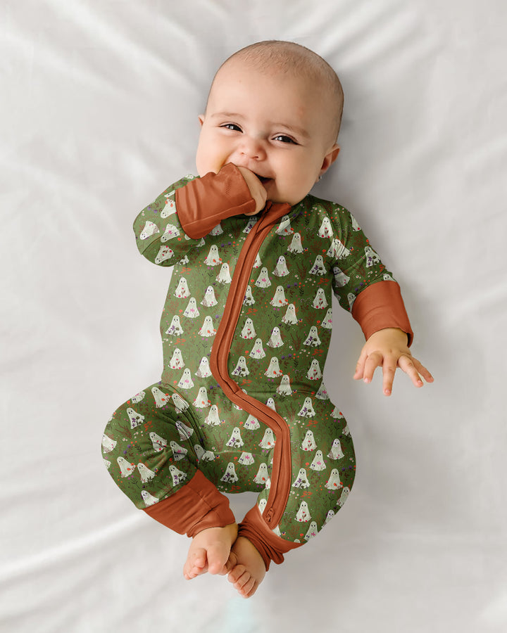 Cute Ghost Halloween Moss Green Floral Bamboo Convertible Zippy
