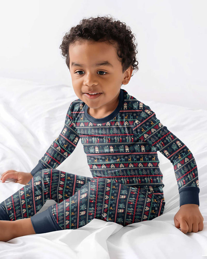 Vintage Nordic Christmas Bamboo Two Piece Long Sleeve Pajama Set