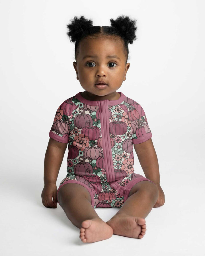 Retro Floral Pumpkin Patch Bamboo Shorty Zippy