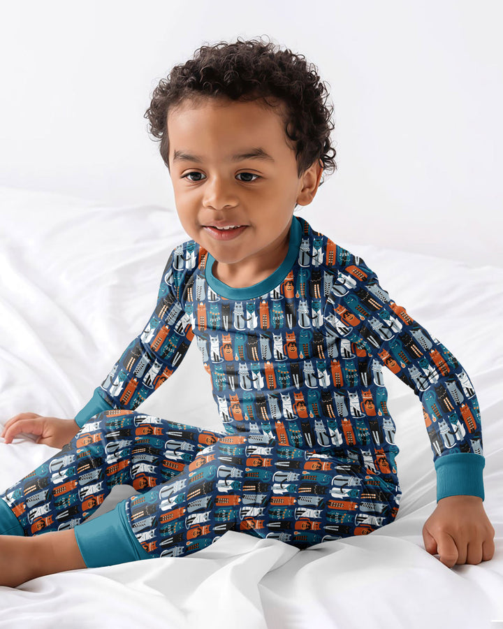 Retro Halloween Cat Bamboo Two Piece Long Sleeve Pajama Set