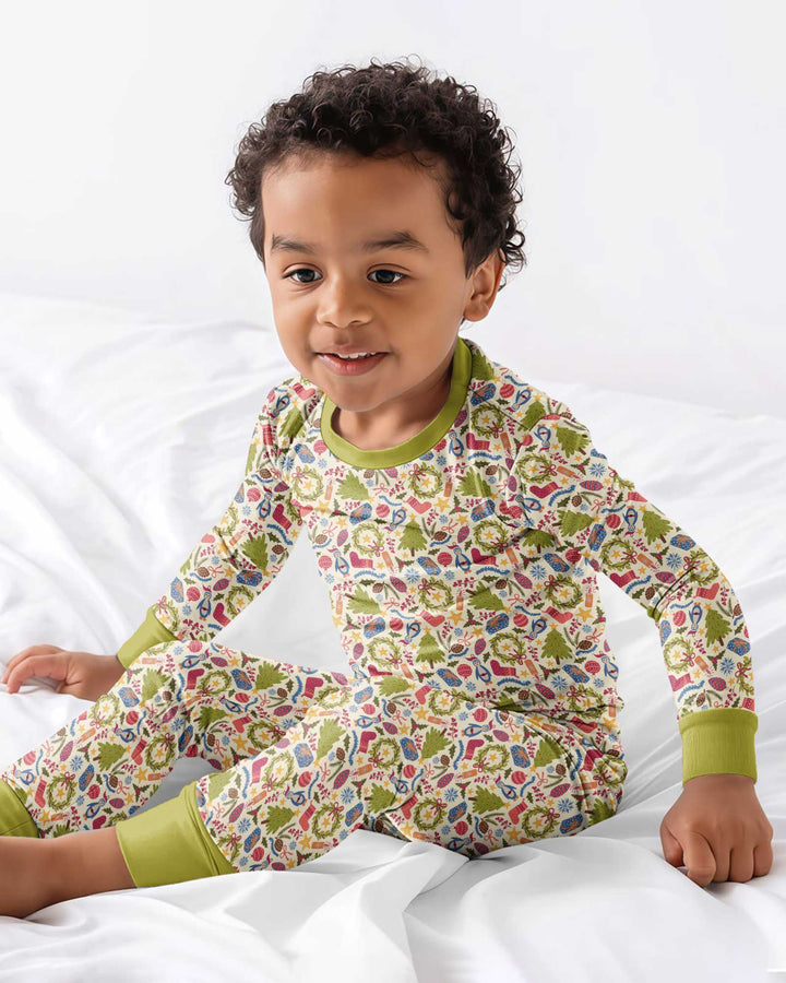 All Over Christmas Fun Bamboo Two Piece Long Sleeve Pajama Set