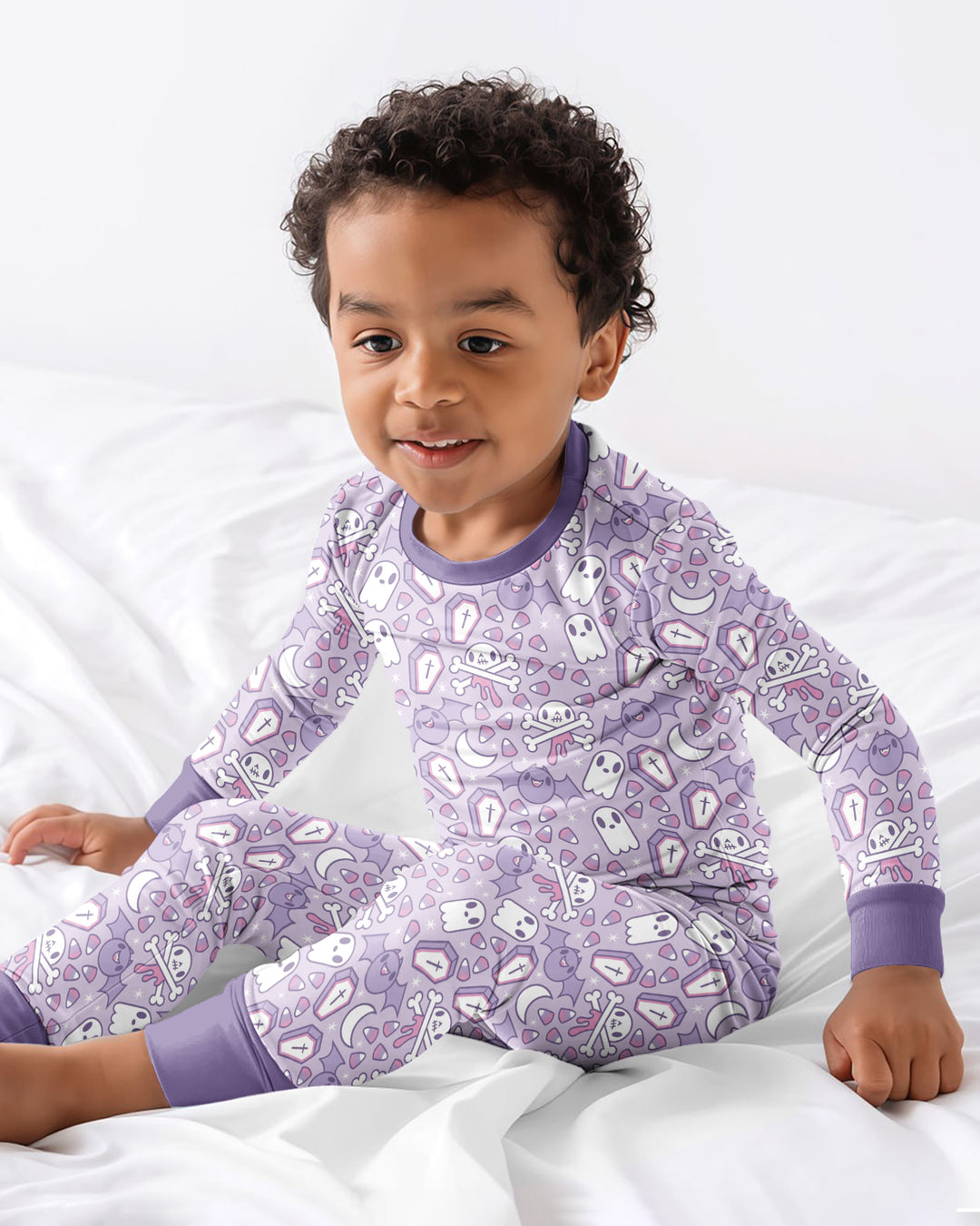 Cute Ghost Halloween Pastel Purple Spooky Bamboo Two Piece Long Sleeve Pajama Set
