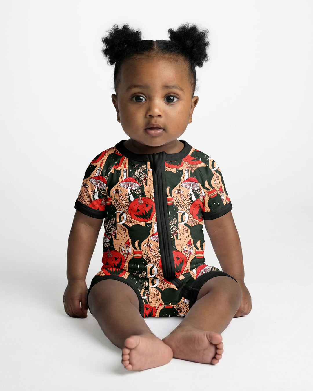 Black Cat And Pumpkin Halloween Bamboo Shorty Zippy