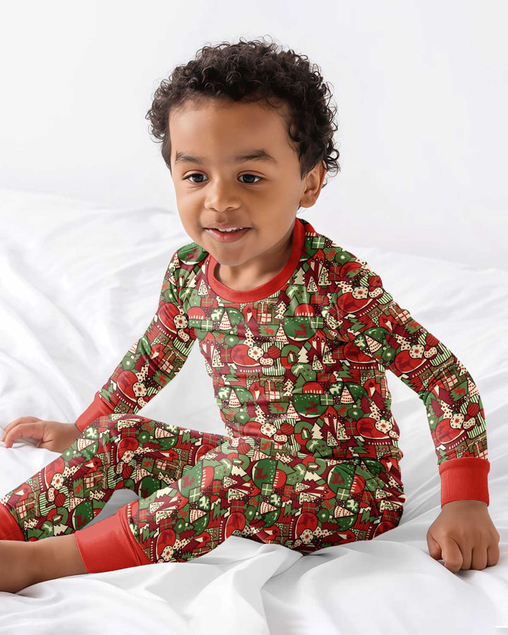 Christmas Time Mosaic Bamboo Two Piece Long Sleeve Pajama Set