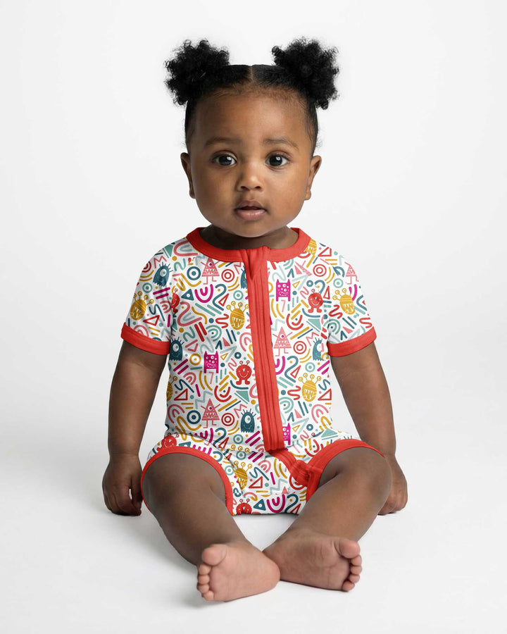 Rainbow Monster Party Bamboo Shorty Zippy