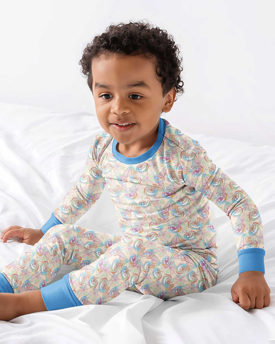 Pastel Halloween Jack O Lanterns Bamboo Two Piece Long Sleeve Pajama Set