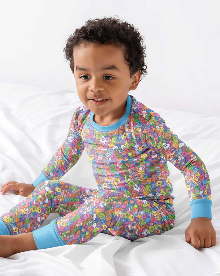 Doodle Characters Pastel Bamboo Two Piece Long Sleeve Pajama Set