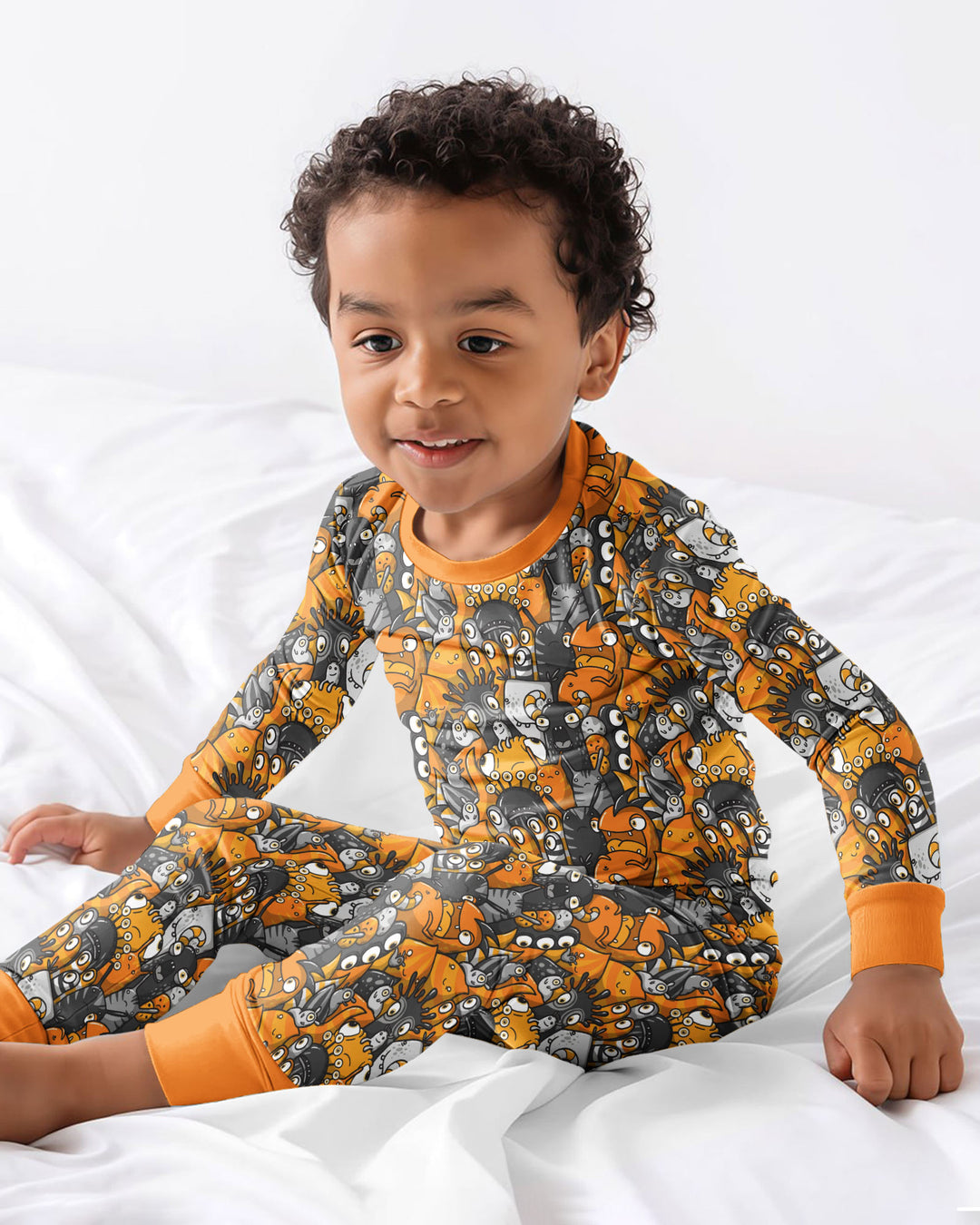 Colorful Doodle Monster Friends Bamboo Two Piece Long Sleeve Pajama Set
