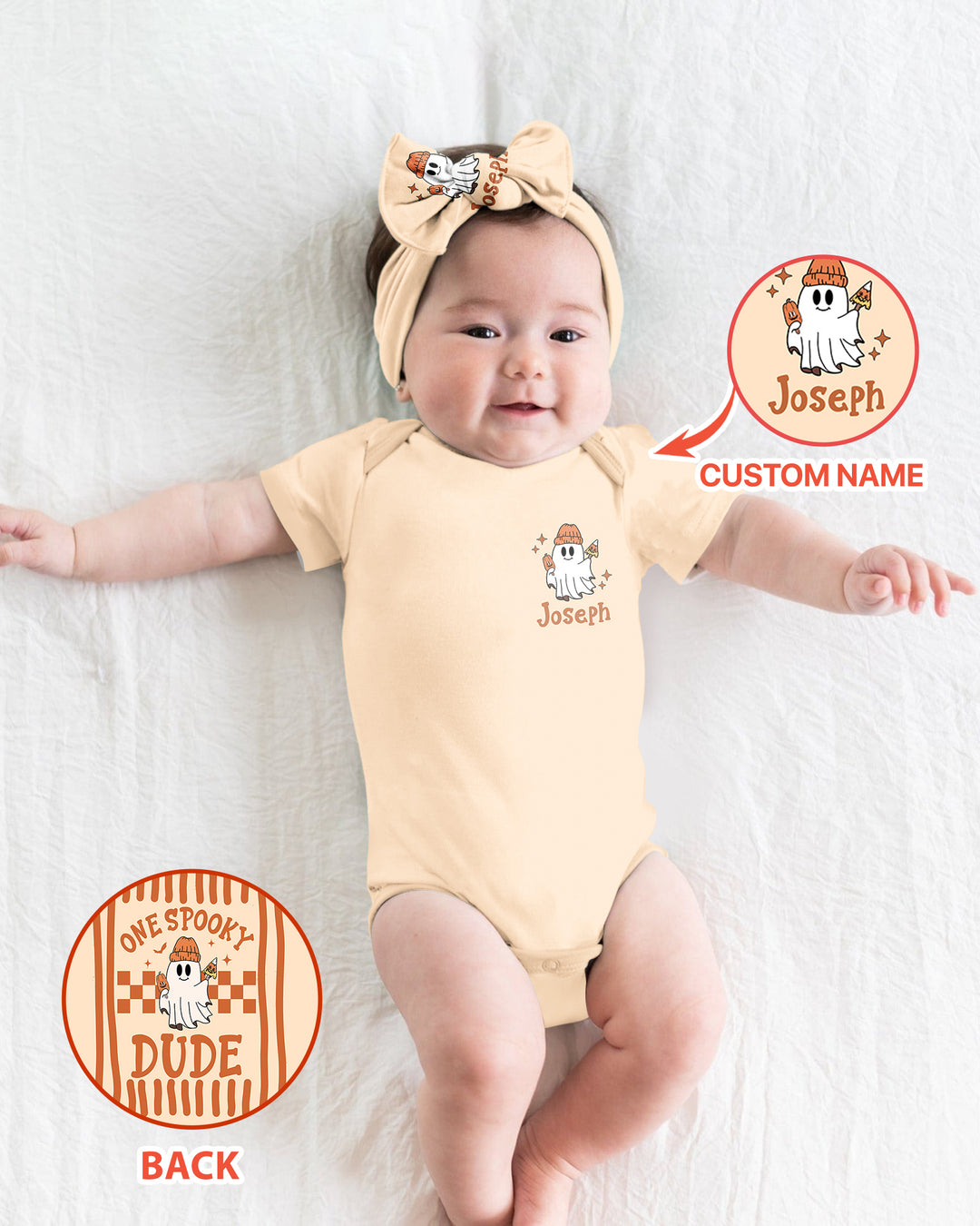 Custom Name Ghost One Spooky Dude Halloween Bamboo Bodysuit