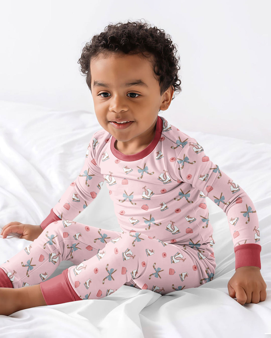 Girly Hockey Pink Bamboo Two Piece Long Sleeve Pajama Set