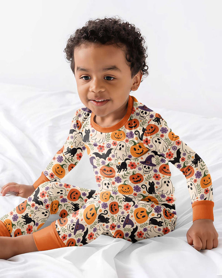 Spooky Halloween Floral Delight Bamboo Two Piece Long Sleeve Pajama Set