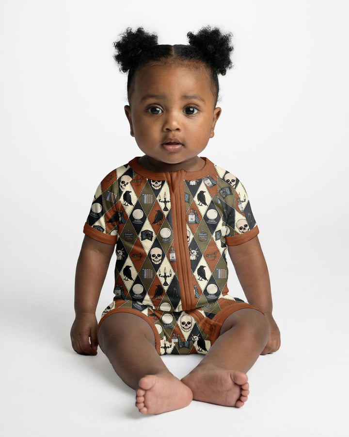 Retro Gothic Halloween Patchwork Bamboo Shorty Zippy