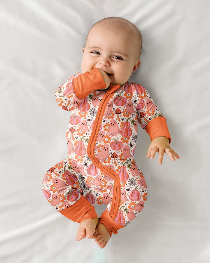 Pink Ghost Pumpkin Fall Floral Halloween Bamboo Convertible Zippy