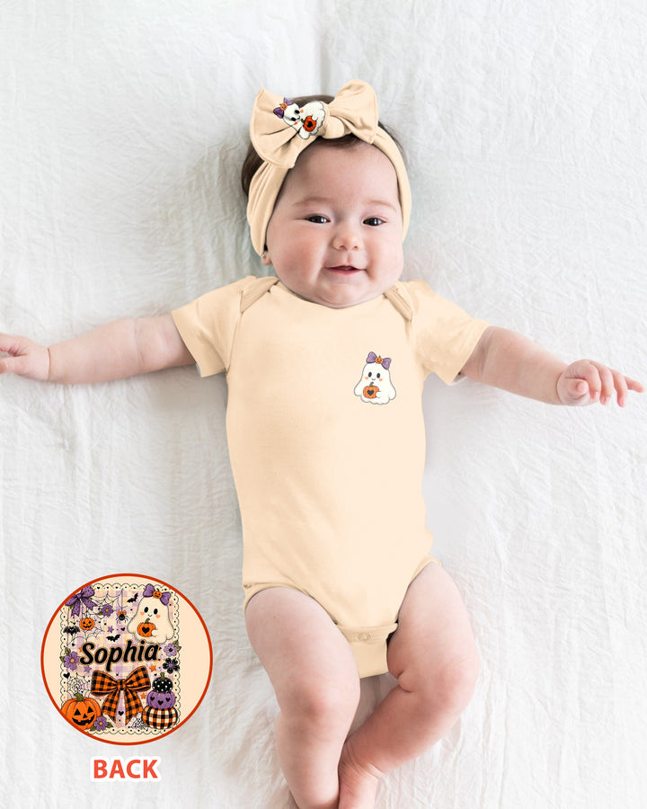 Custom Name Cute Ghost Pumpkin Spooky Season Bamboo Bodysuit