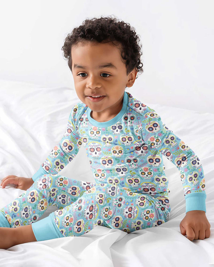 Floral Skull Bamboo Two Piece Long Sleeve Pajama Set