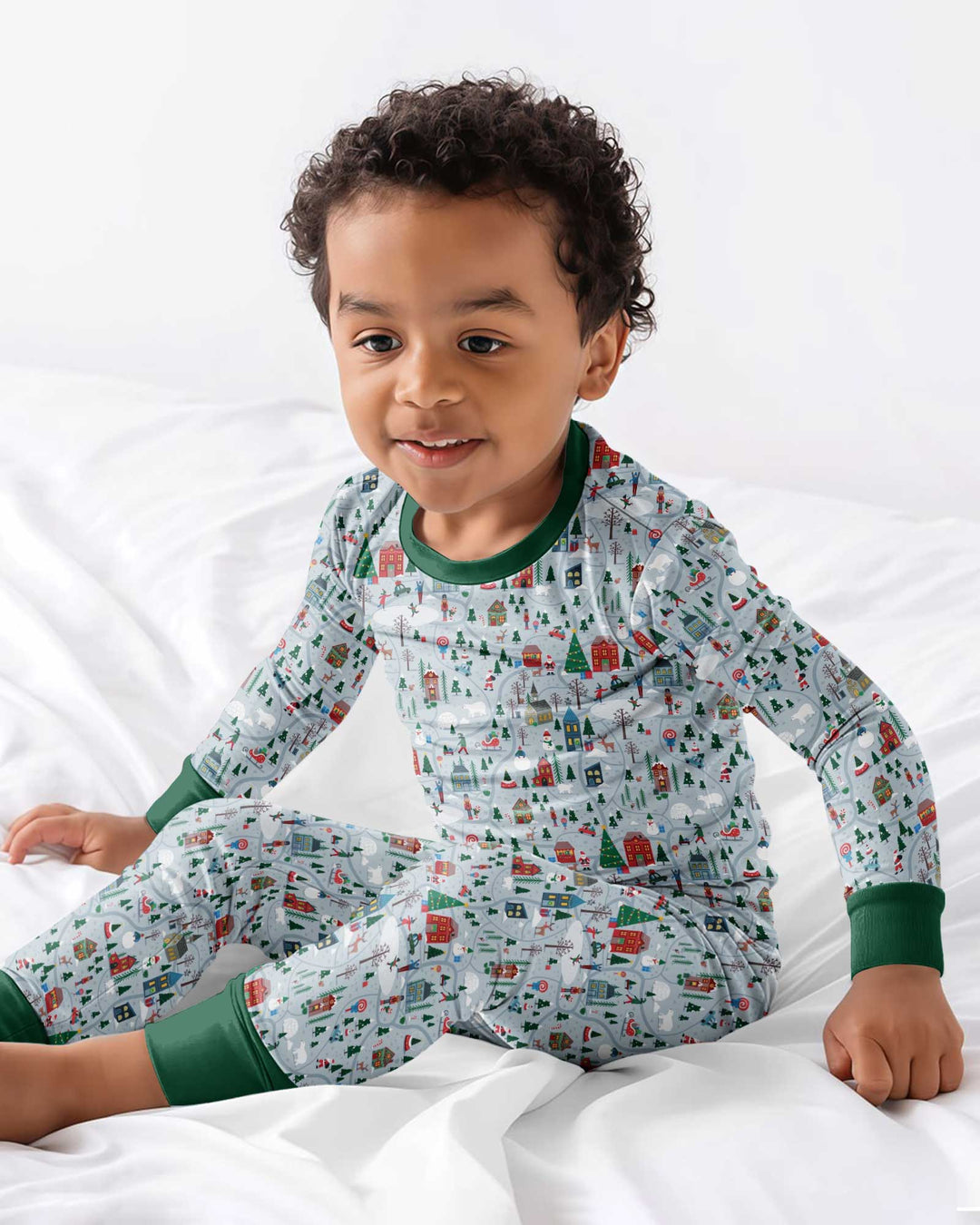 Snowy Christmas Village Map Bamboo Two Piece Long Sleeve Pajama Set