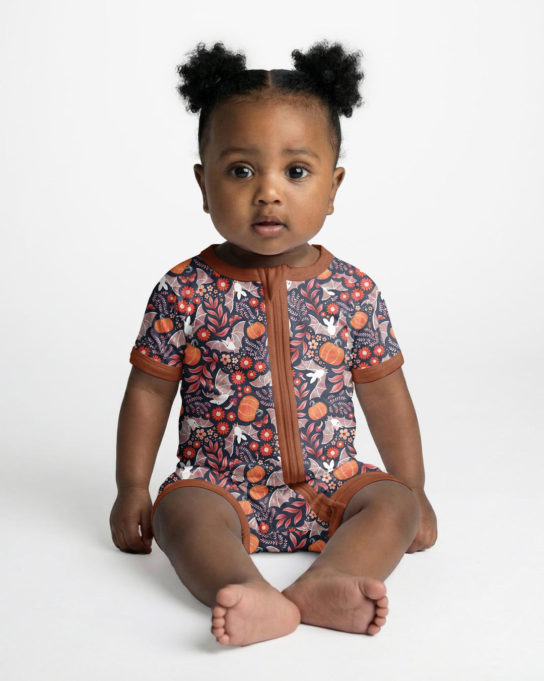 Bat Pumpkin Floral Halloween Bamboo Shorty Zippy