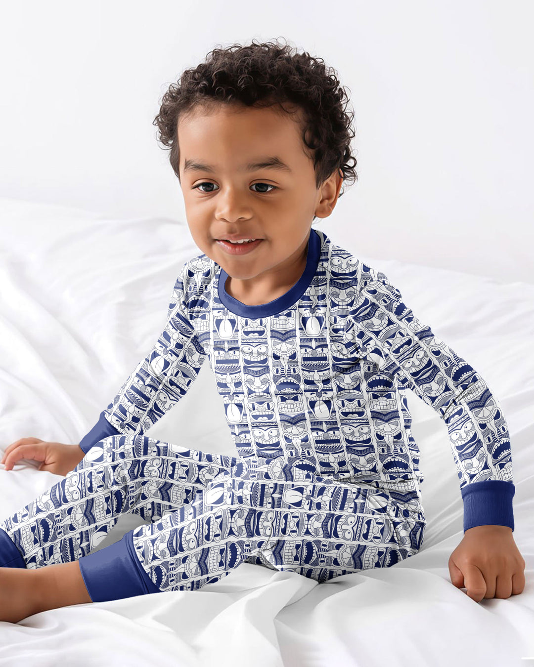 Friendly Totem Pole Figures Bamboo Two Piece Long Sleeve Pajama Set