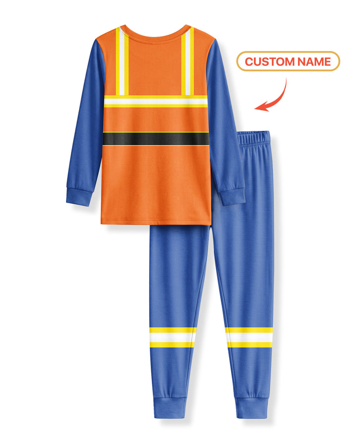 Construction Worker Custom Name Bamboo Two Piece Long Sleeve Pajama Set