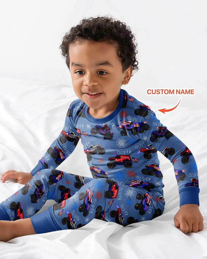 All American Thunder Custom Name Bamboo Two Piece Long Sleeve Pajama Set