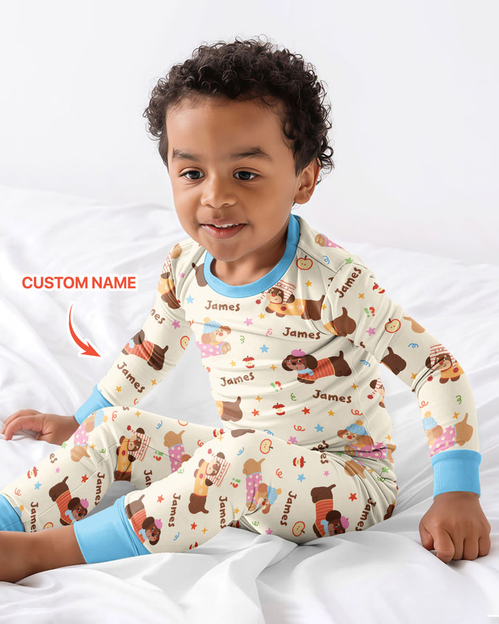 Cute Cozy Puppy Bamboo Two Piece Long Sleeve Pajama Set