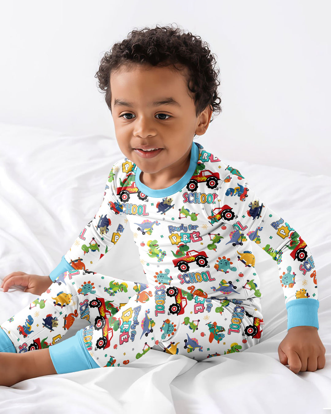 First Day of Preschool T-Rex Bamboo Two Piece Long Sleeve Pajama Set