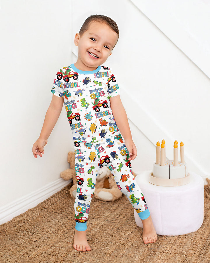 First Day of Preschool T-Rex Bamboo Two Piece Short Sleeve Pajama Set