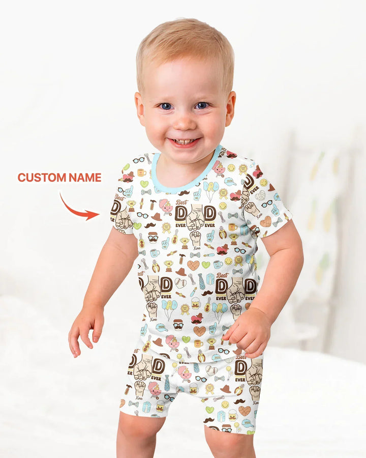 Custom Kids Name Best Dad Ever Bamboo Two Piece Short Sleeve Shorts Pajama Set