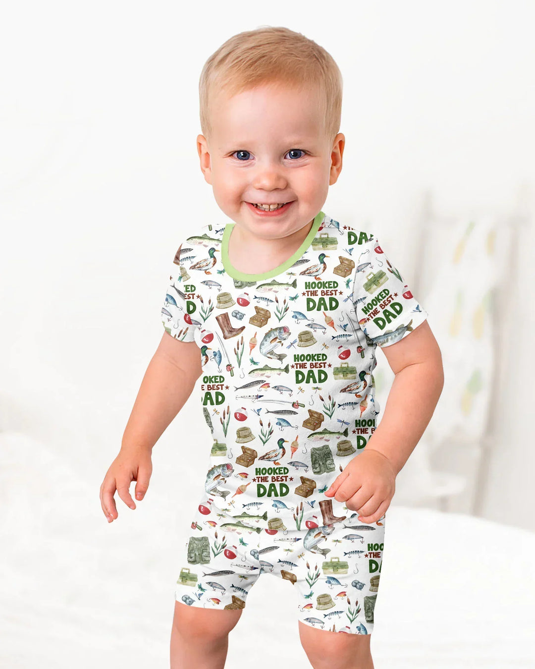 Hooked The Best Dad Daddy & Me Matching Bamboo Two Piece Short Sleeve Shorts Pajama Set