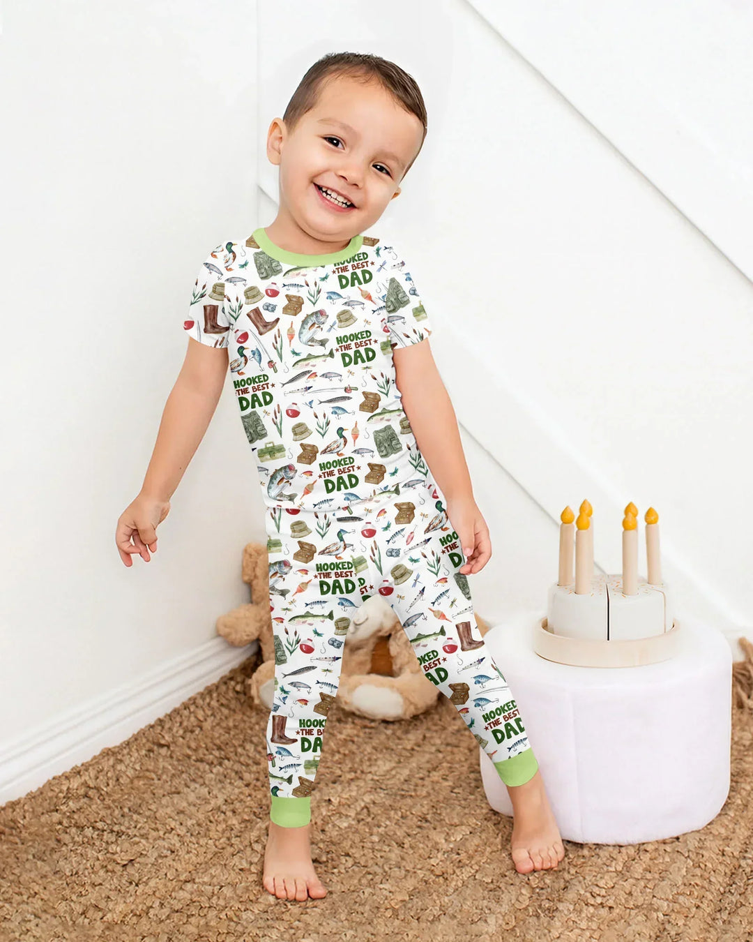 Hooked The Best Dad Daddy & Me Matching Bamboo Two Piece Short Sleeve Pajama Set