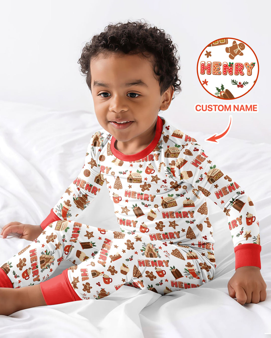 Personalized Gingerbread Christmas Bamboo Two Piece Long Sleeve Pajama Set