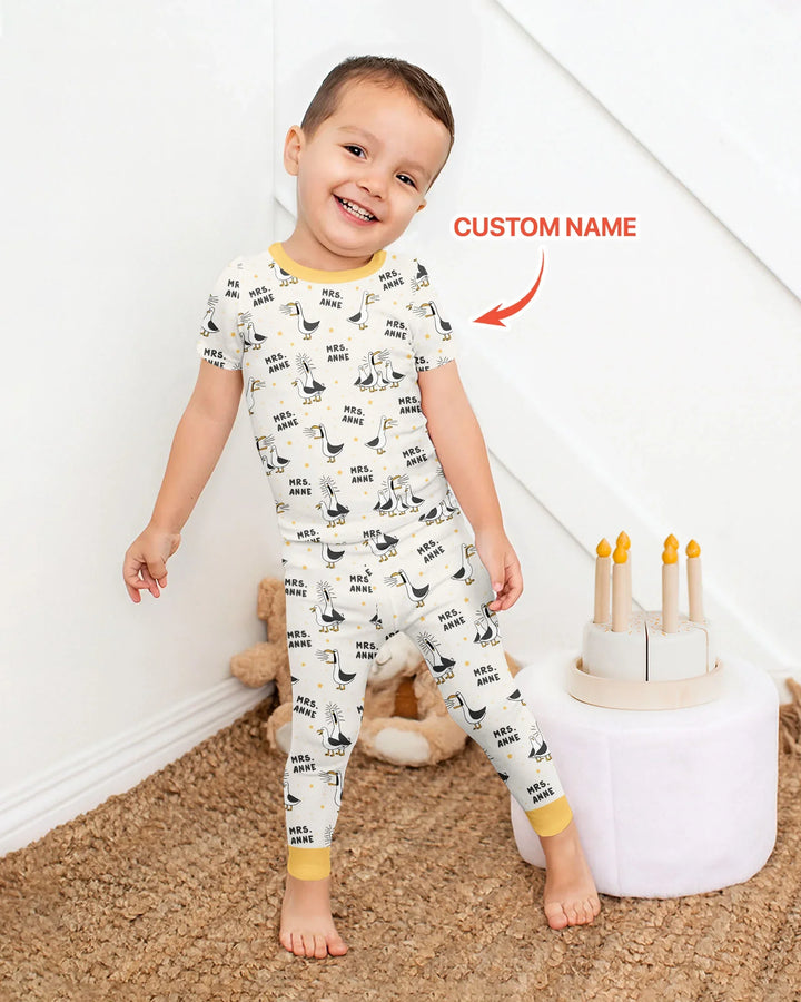 Custom Funny Seagulls Teacher Bamboo Two Piece Short Sleeve Pajama Set