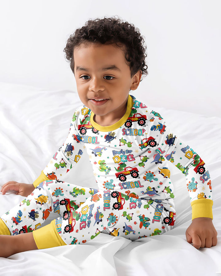 First Day of Preschool T-Rex Bamboo Two Piece Long Sleeve Pajama Set