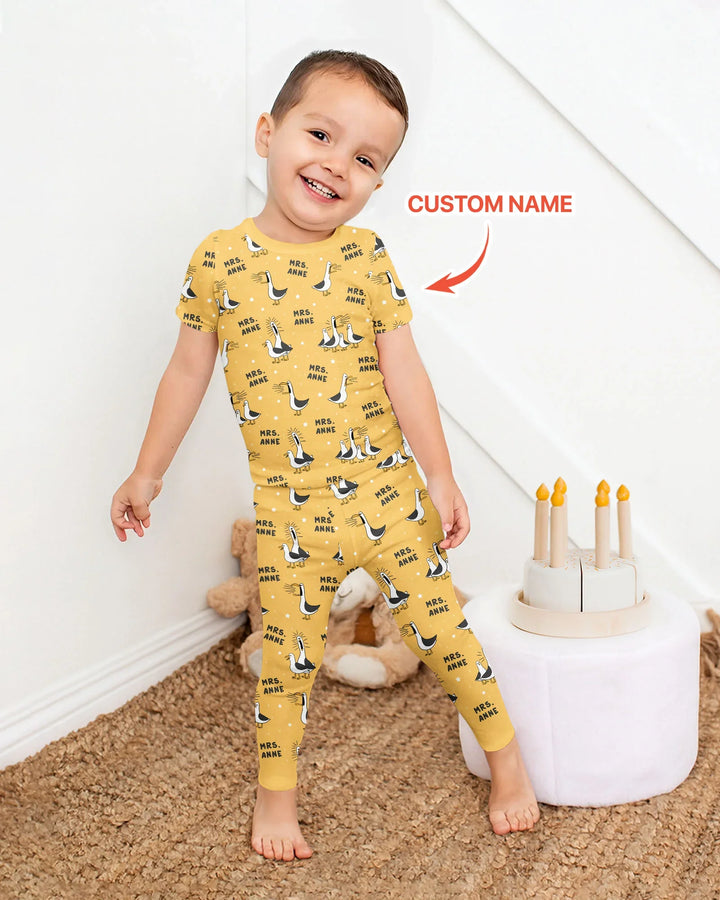 Custom Funny Seagulls Teacher Bamboo Two Piece Short Sleeve Pajama Set