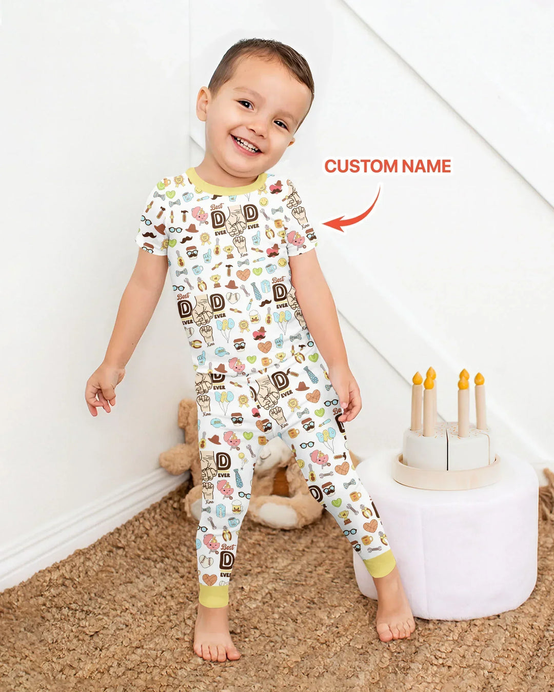 Custom Kids Name Best Dad Ever Bamboo Two Piece Short Sleeve Pajama Set