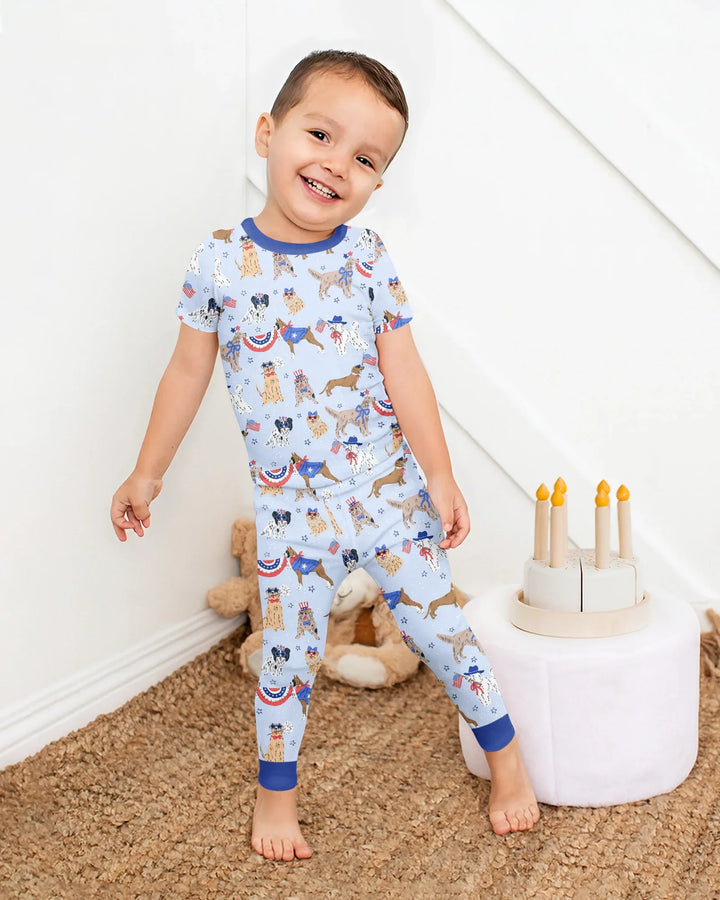 Patriotic Pups Family Matching Bamboo Two Piece Short Sleeve Pajama Set