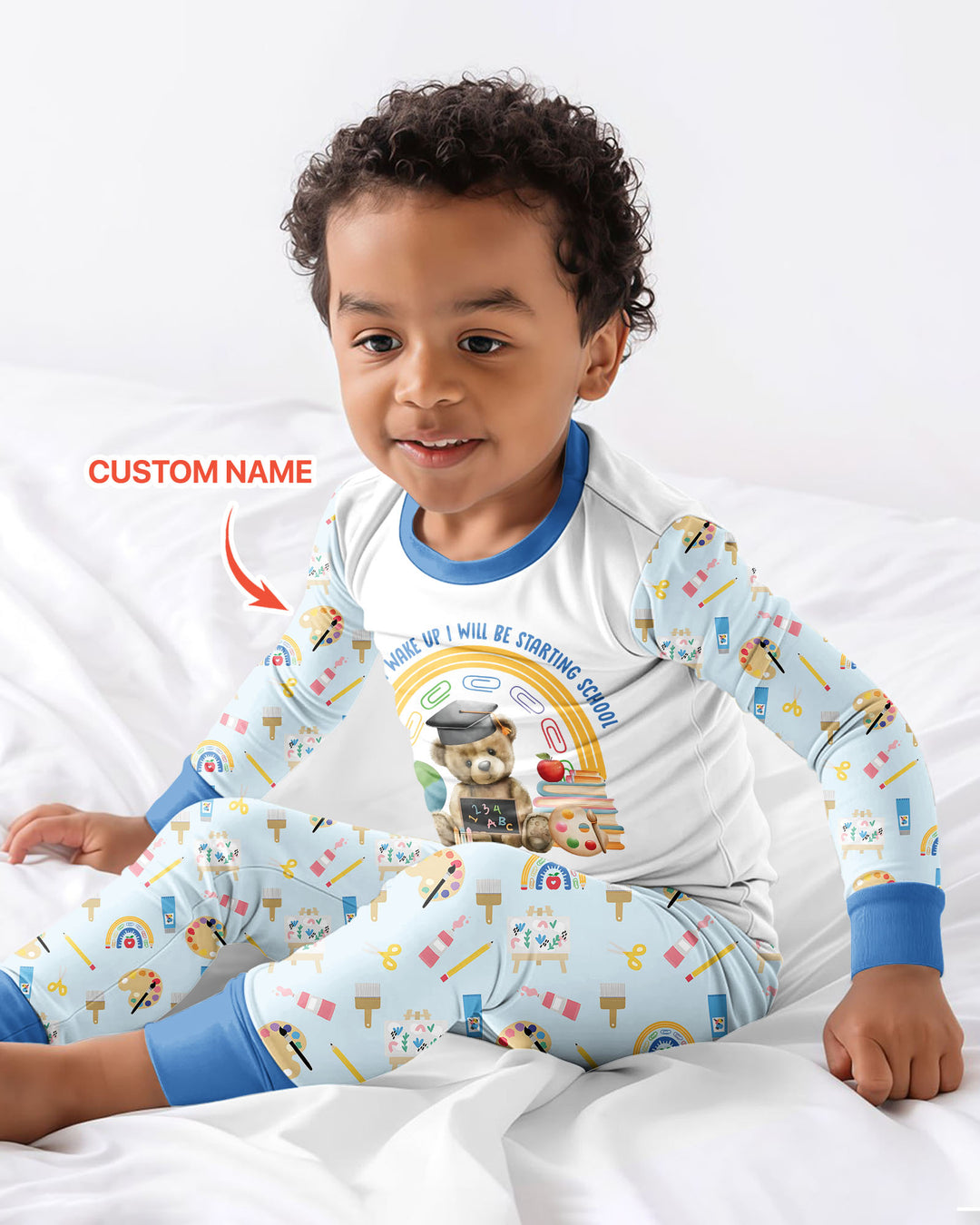 Custom Name When I Wake Up I Will Be Starting School Bamboo Two Piece Long Sleeve Pajama Set